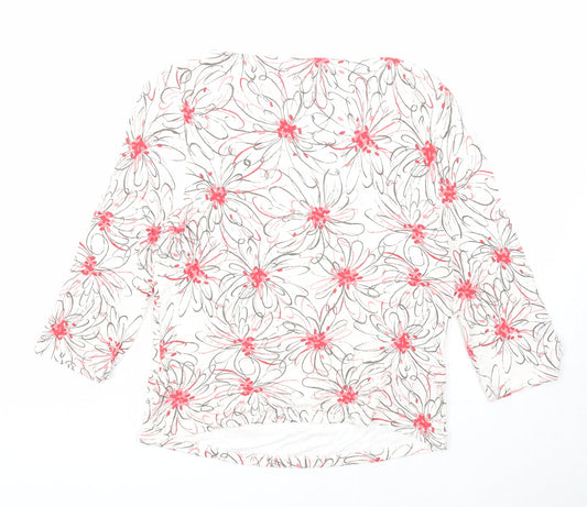 Minuet Womens White Floral Viscose Basic Blouse Size 12 Round Neck