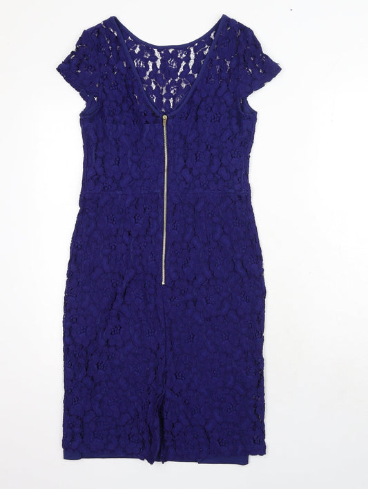 Dorothy Perkins Womens Blue Floral Polyester A-Line Size 10 Round Neck Zip