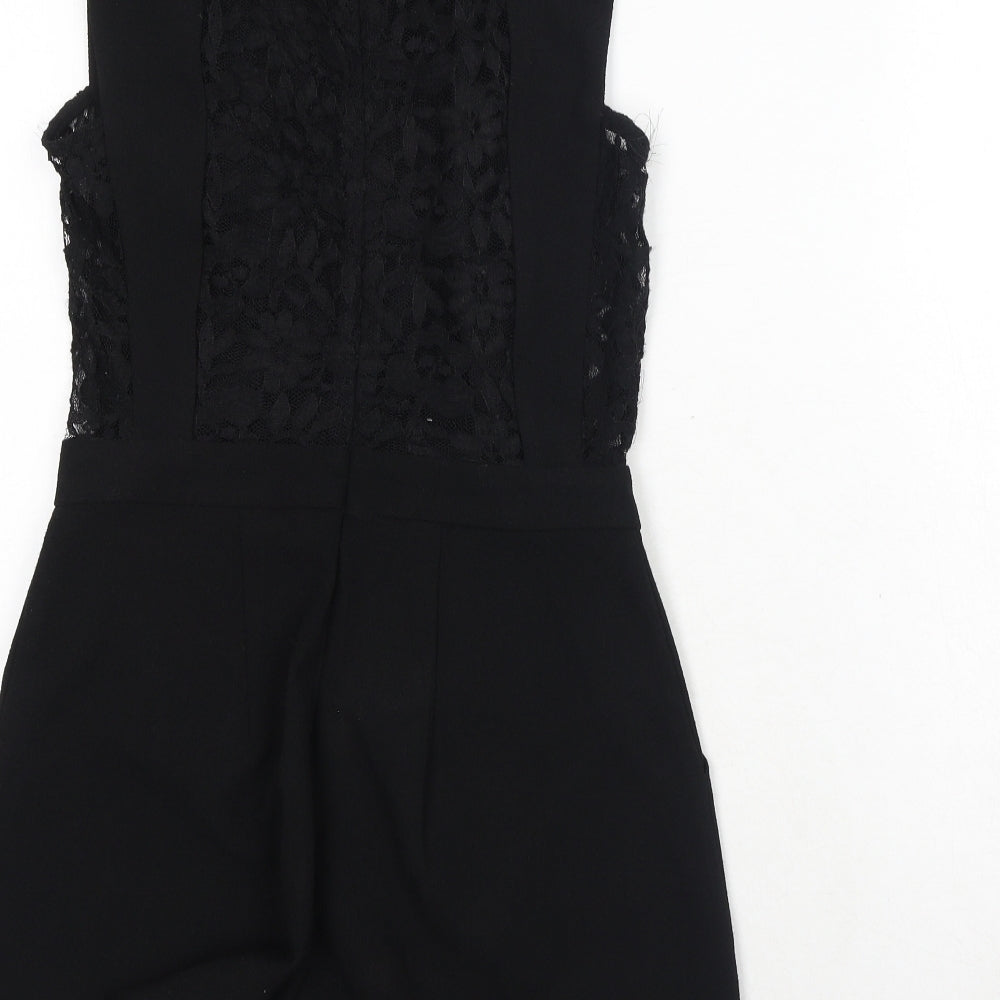 Boohoo Womens Black Polyester Playsuit One-Piece Size 6 Zip - Lace Detail