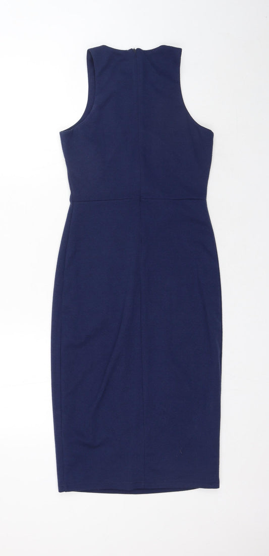 Little Mistress Womens Blue Cotton Bodycon Size 10 Round Neck Zip
