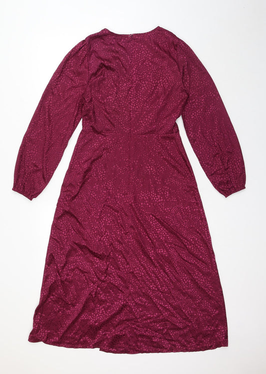 Quiz Womens Pink Animal Print Polyester Fit & Flare Size 10 Round Neck Zip - Leopard Pattern