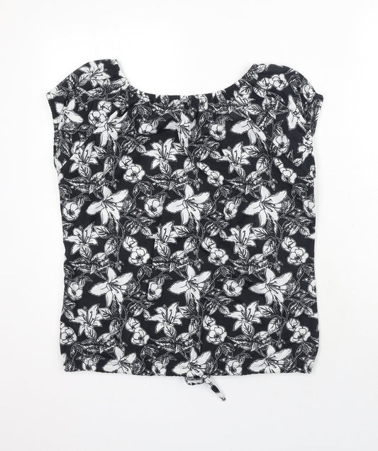 Originals Womens Black Floral Polyester Basic Blouse Size 14 Round Neck