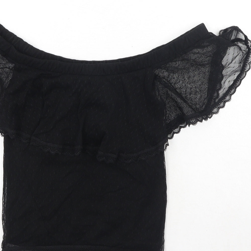H&M Womens Black Polyamide Basic Blouse Size S Off the Shoulder