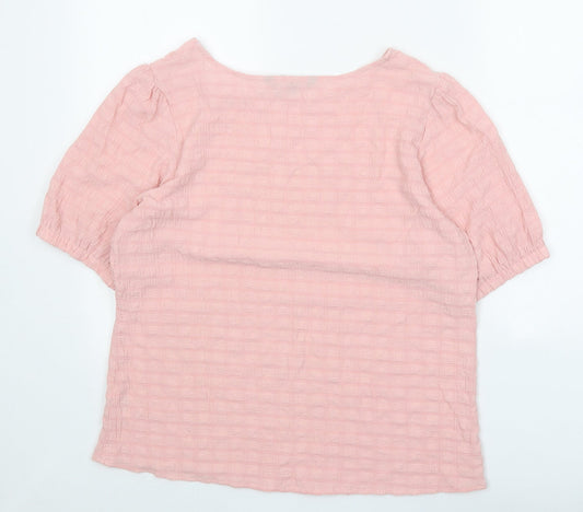 Bonmarché Womens Pink Geometric Viscose Basic T-Shirt Size 14 Boat Neck