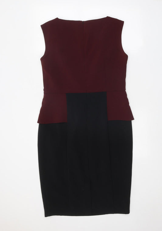 Linea Womens Black Polyester Pencil Dress Size 12 Square Neck Zip