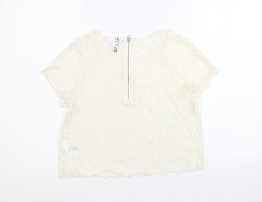 Womens UK Size 10 Divided by H&M Ivory Basic T-Shirt