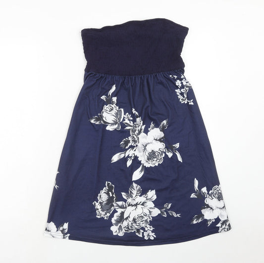 SheIn Womens Blue Floral Polyester A-Line Size M Off the Shoulder Pullover