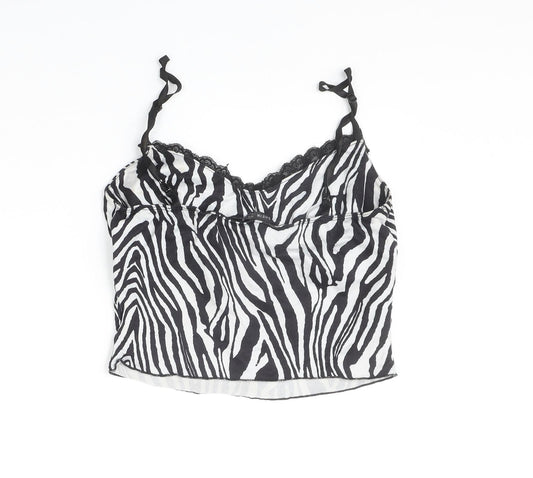 SheIn Womens Black Animal Print Polyester Basic Tank Size M V-Neck - Tiger Pattern