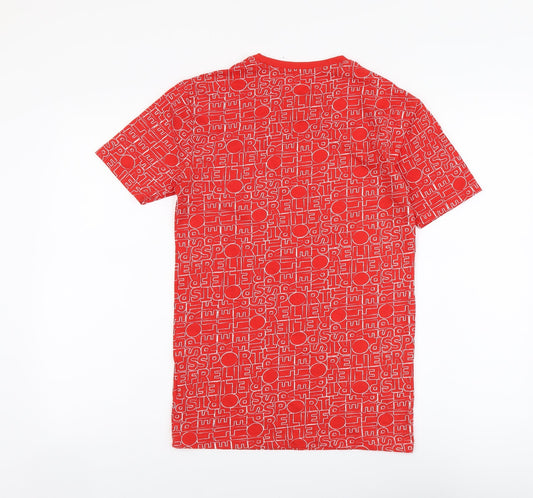 Sport Relief Mens Red Geometric Cotton T-Shirt Size XS Round Neck