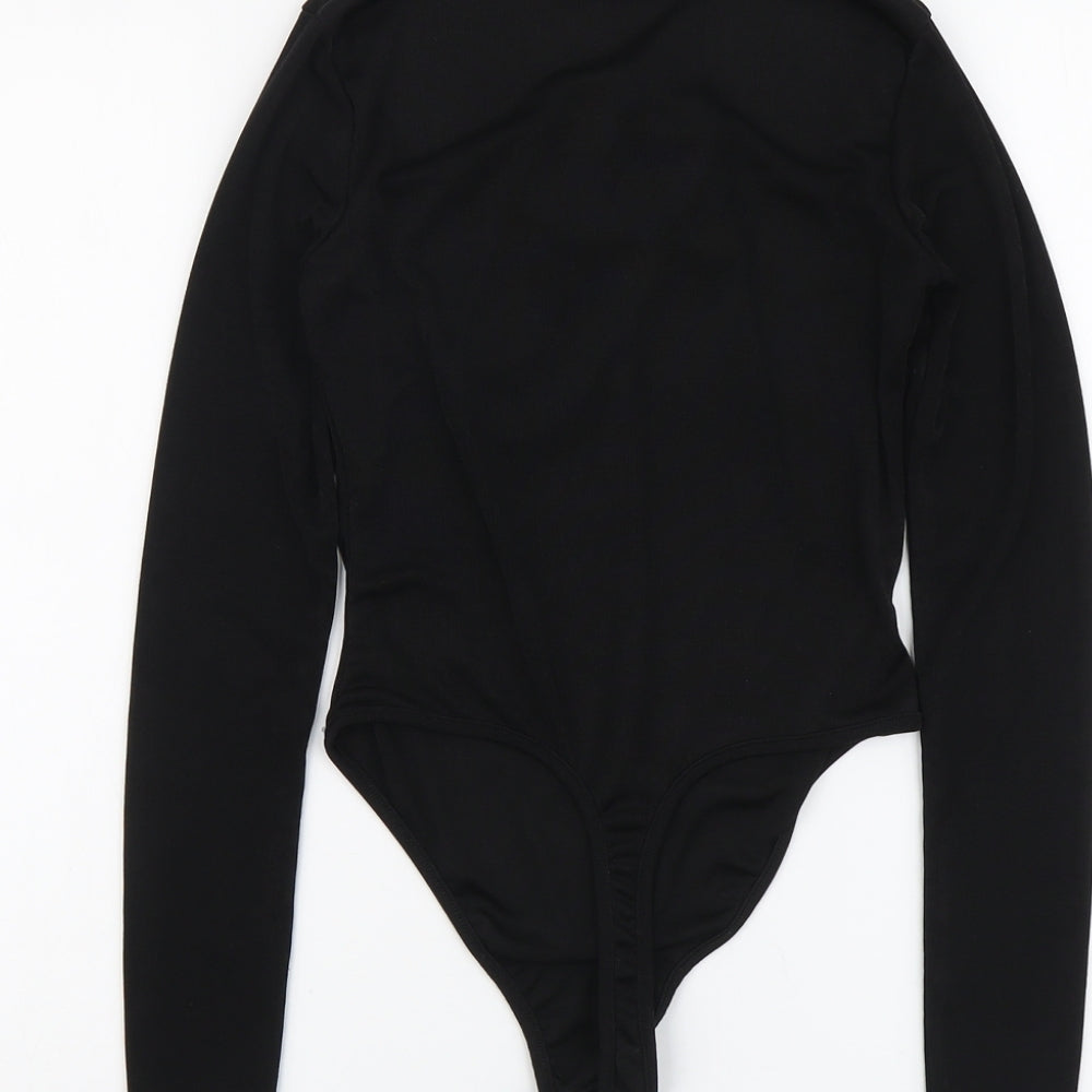 Boohoo Womens Black Polyester Bodysuit One-Piece Size 8 Snap - Tie Front Detail