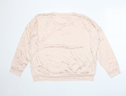 Nutmeg Womens Pink Scoop Neck Geometric Polyester Pullover Jumper Size 12 - Stars