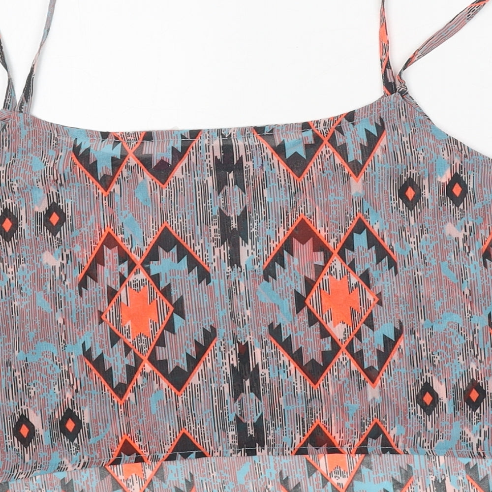 Boohoo Womens Grey Geometric Polyester Camisole Tank Size M Scoop Neck - Cropped