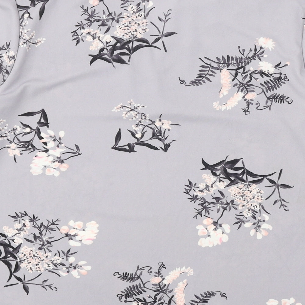 Ann Taylor Womens Grey Floral Polyester Basic Blouse Size M V-Neck
