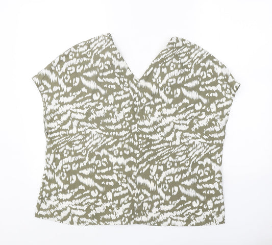 Primark Womens Beige Animal Print Polyester Basic Blouse Size 8 V-Neck - Tiger Print
