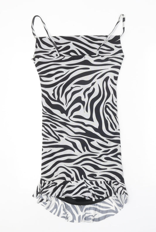I SAW IT FIRST Womens Black Animal Print Polyester Bodycon Size 6 Square Neck Pullover - Zebra Pattern