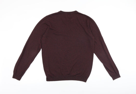 Debenhams Mens Purple Round Neck Acrylic Pullover Jumper Size S Long Sleeve