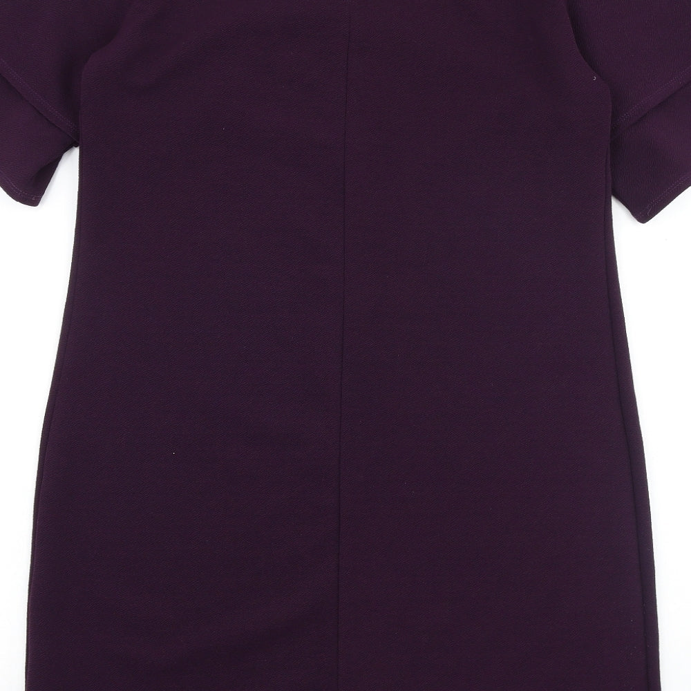 Dorothy Perkins Womens Purple Polyester A-Line Size 12 Round Neck Button