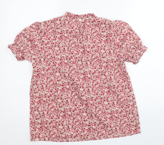 SheIn Womens Pink Floral Polyester Basic Blouse Size S Round Neck