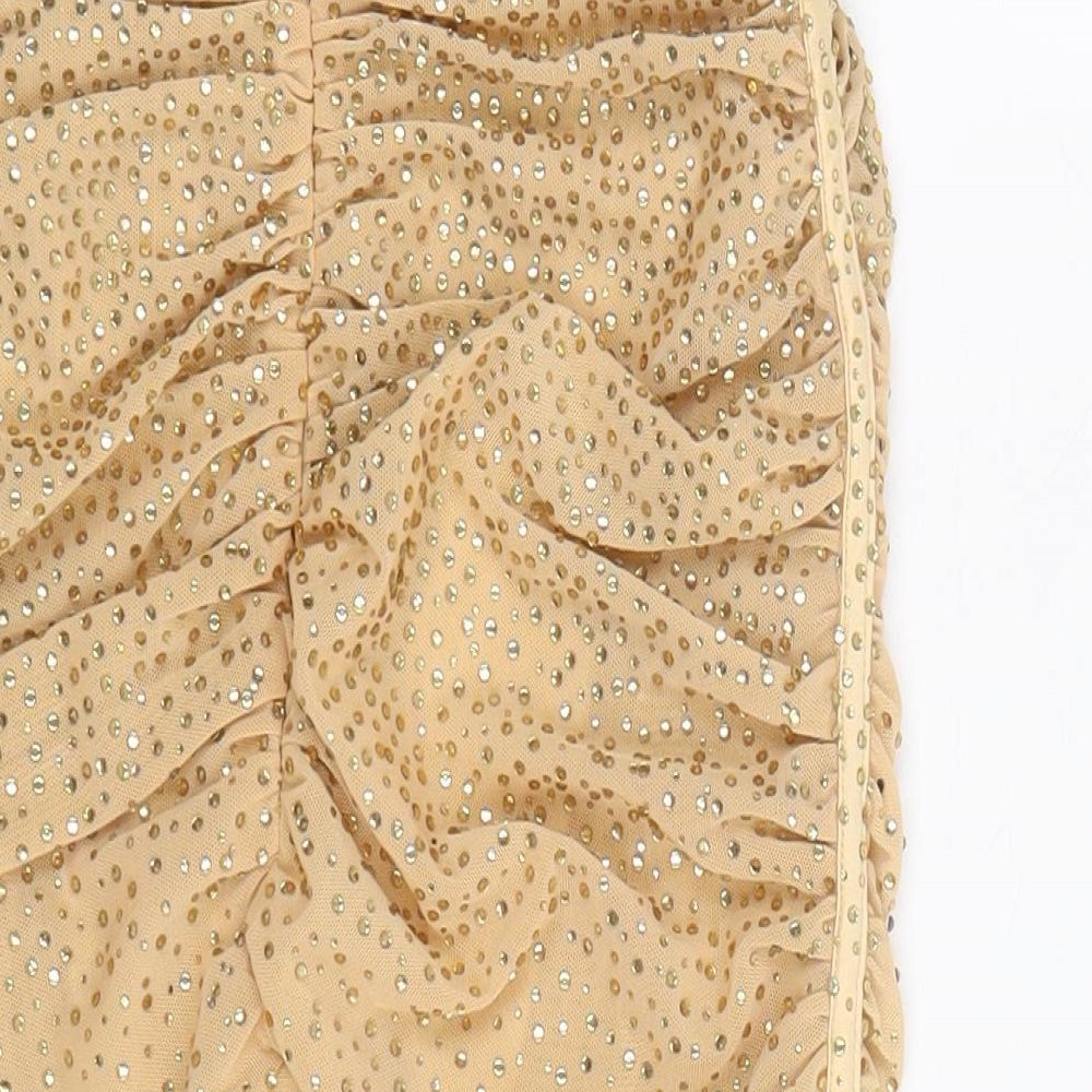 Oh Polly Womens Gold Geometric Polyester Bandage Skirt Size 4 Zip