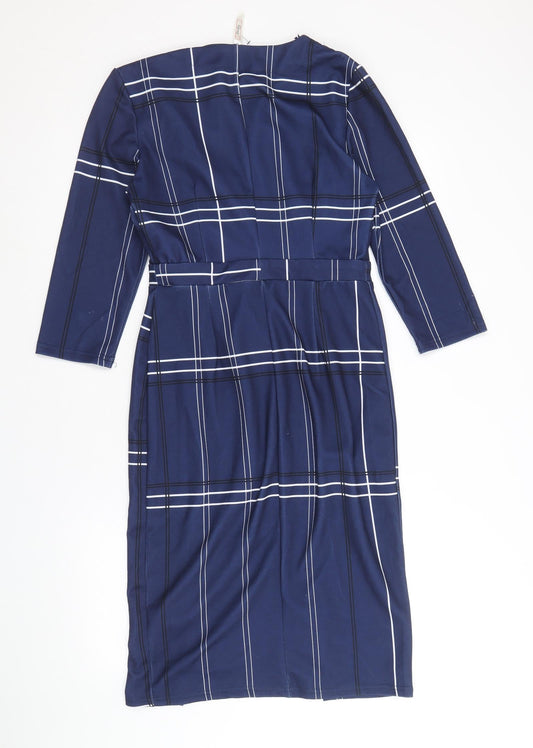 Stella Womens Blue Geometric Polyester A-Line Size 8 V-Neck Pullover