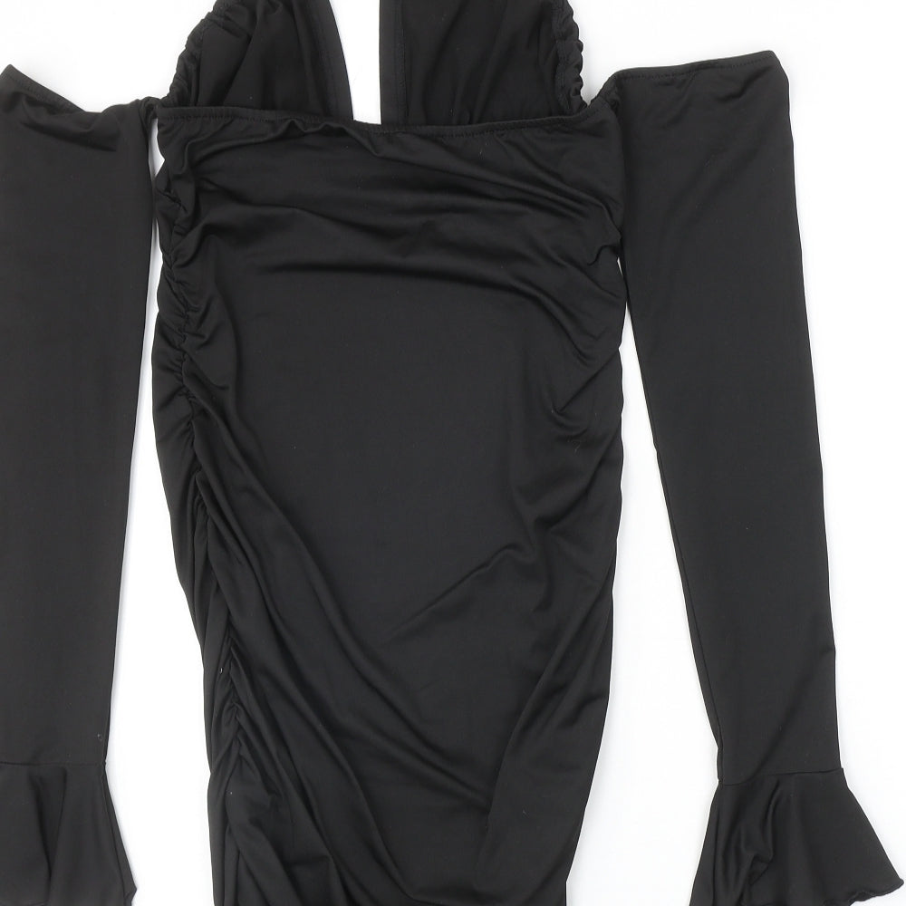 SheIn Womens Black Polyester Bodycon Size M Halter Pullover