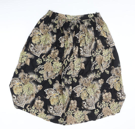 Preworn Womens Black Floral Polyester Swing Skirt Size 30 in