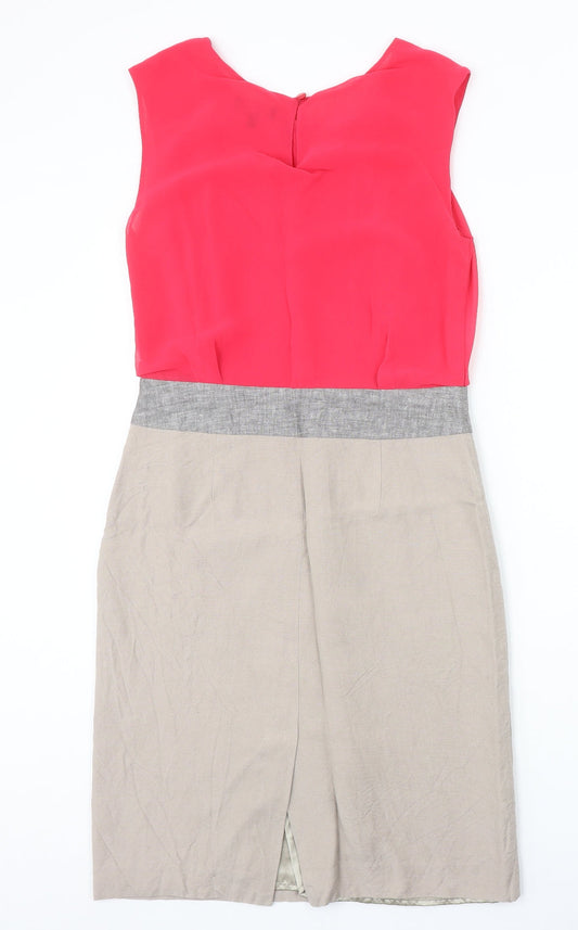 Papaya Womens Pink Colourblock Polyester A-Line Size 10 Round Neck Button