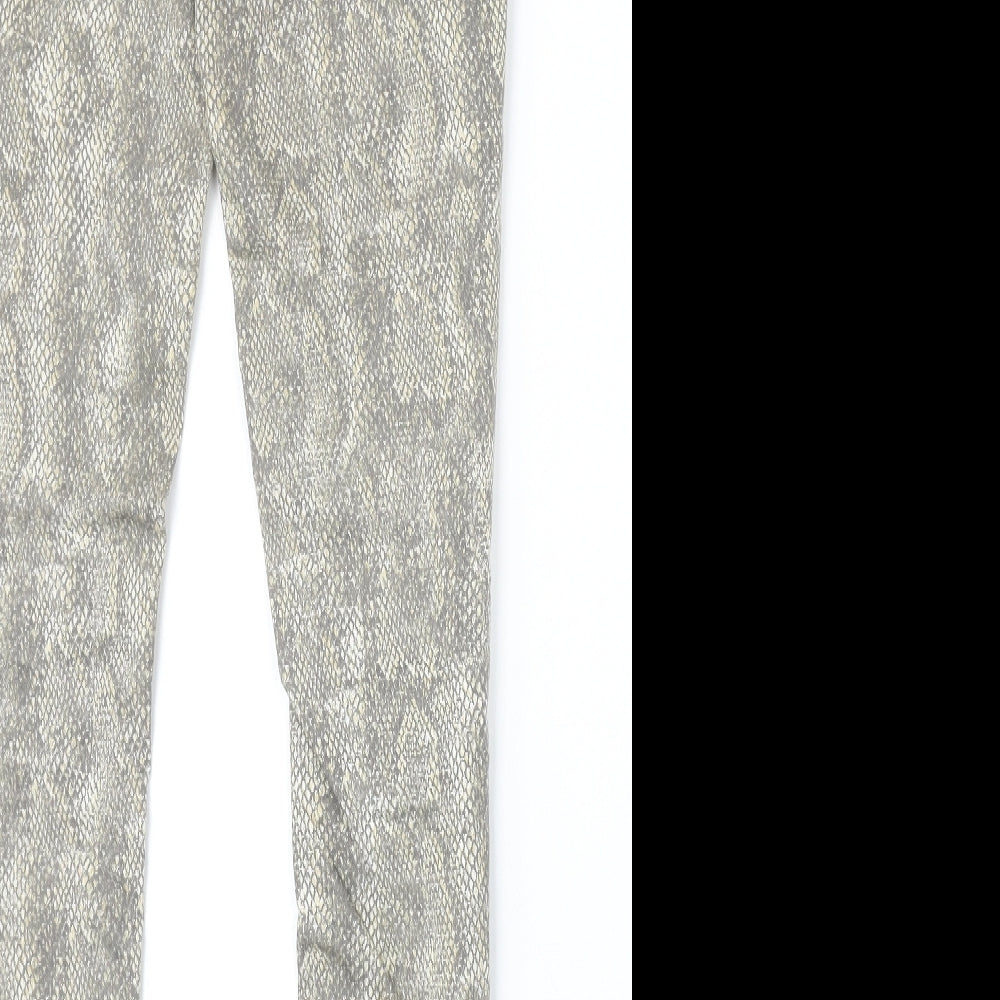 Miss Selfridge Womens Beige Animal Print Cotton Skinny Jeans Size 6 Regular Zip - Snake Skin Print
