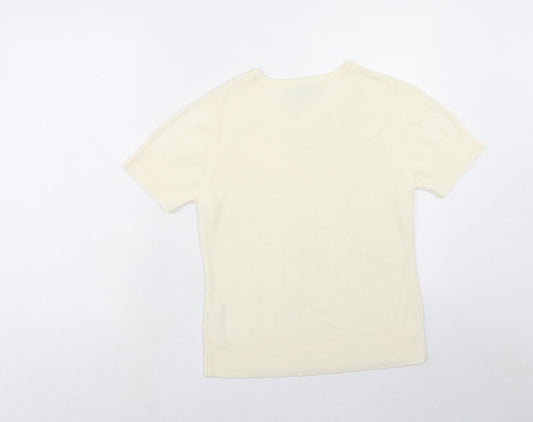 First Avenue Womens Ivory Acrylic Basic T-Shirt Size M Round Neck