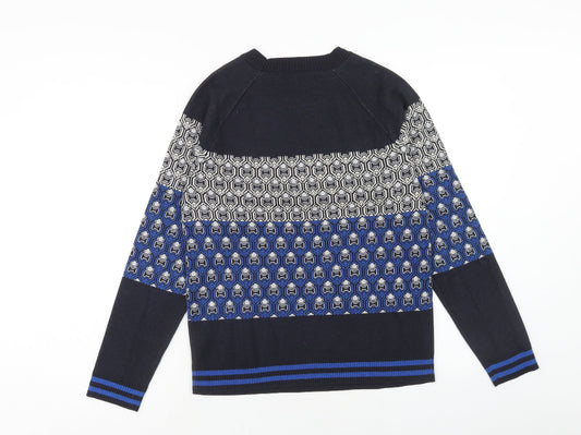 NEXT Mens Blue Round Neck Geometric Polyester Pullover Jumper Size S Long Sleeve