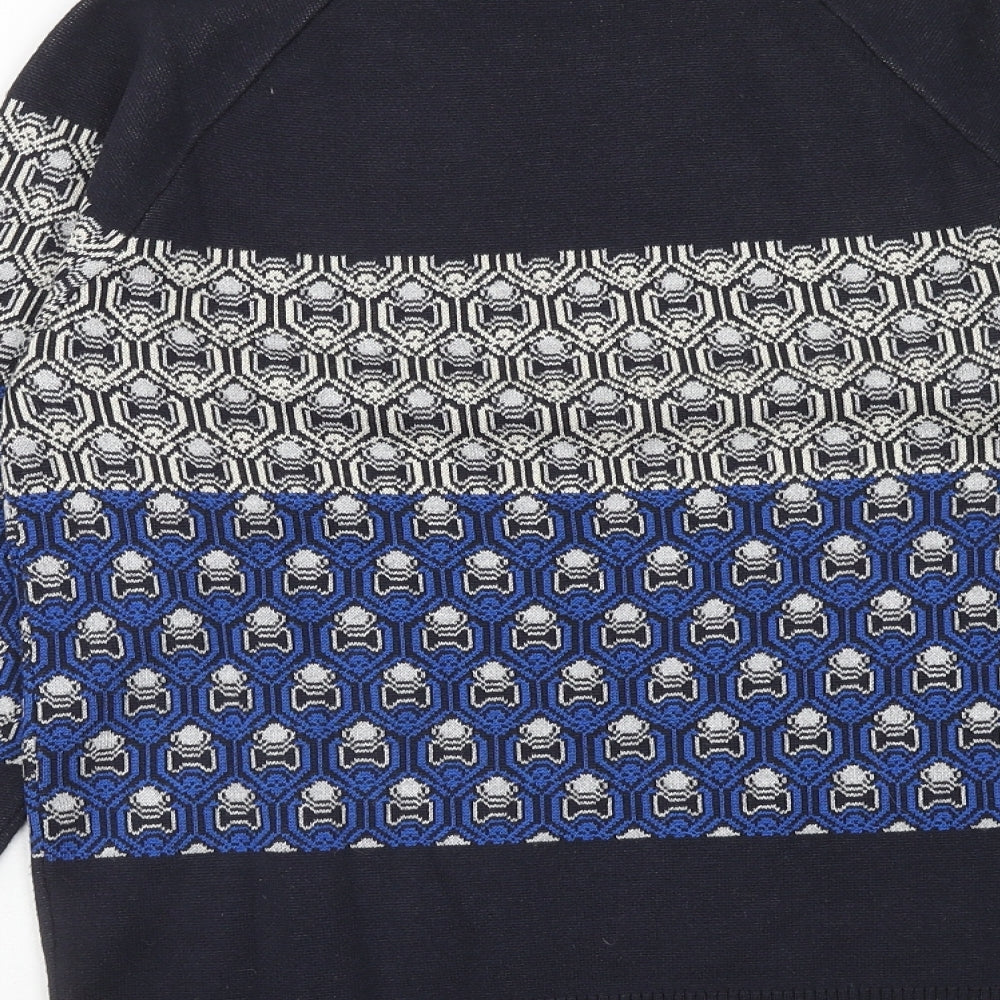 NEXT Mens Blue Round Neck Geometric Polyester Pullover Jumper Size S Long Sleeve