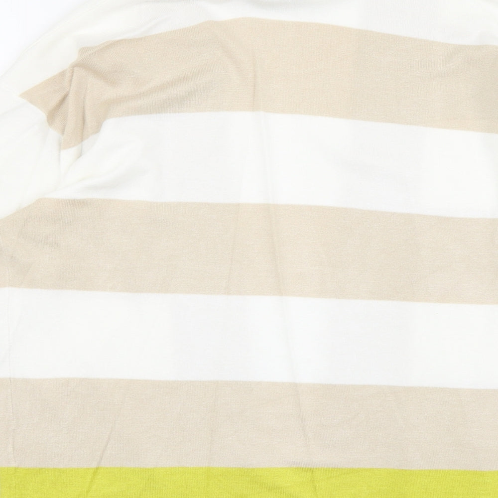 TU Womens Beige V-Neck Striped Viscose Cardigan Jumper Size 14