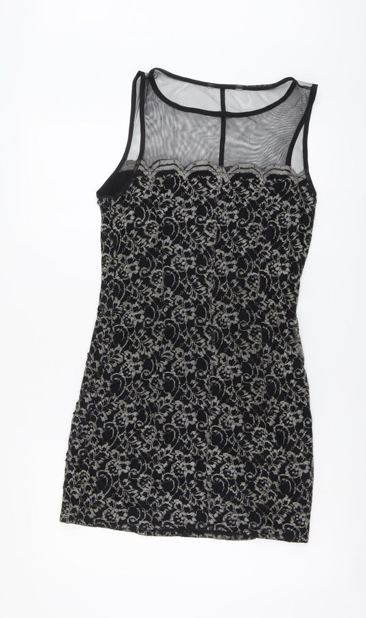 Debenhams Womens Black Geometric Nylon A-Line Size 12 Round Neck Pullover