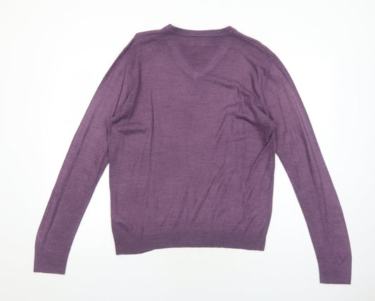 Atlantic Bay Mens Purple V-Neck Acrylic Pullover Jumper Size S Long Sleeve