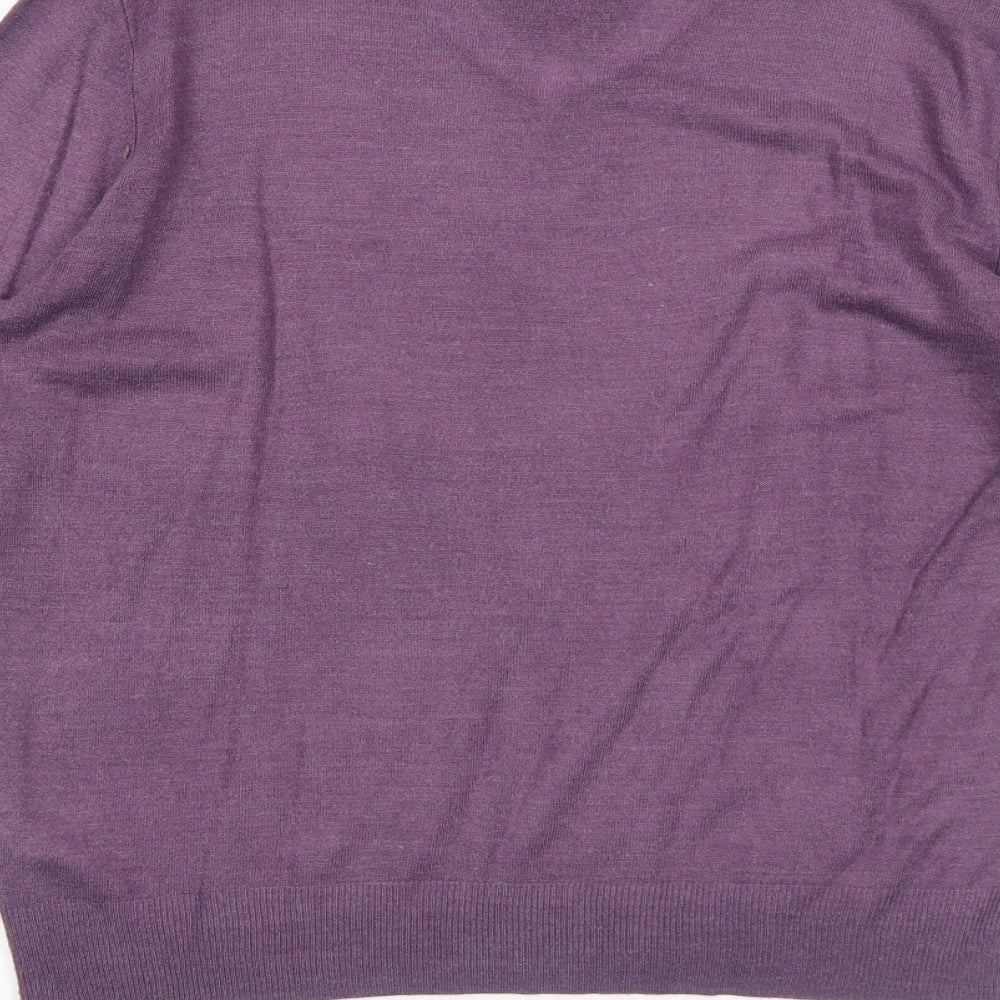 Atlantic Bay Mens Purple V-Neck Acrylic Pullover Jumper Size S Long Sleeve