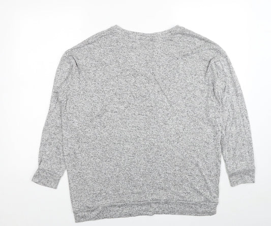 Papaya Womens Grey V-Neck Viscose Pullover Jumper Size 14