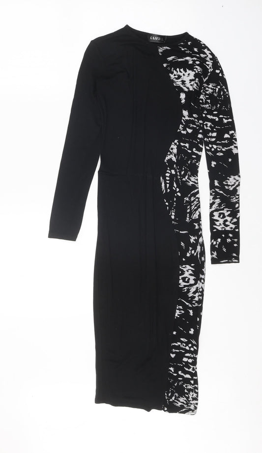 Club L Womens Black Geometric Viscose Bodycon Size 8 Round Neck Pullover