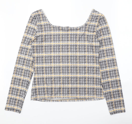 SheIn Womens Black Plaid Polyester Basic Blouse Size XL Square Neck