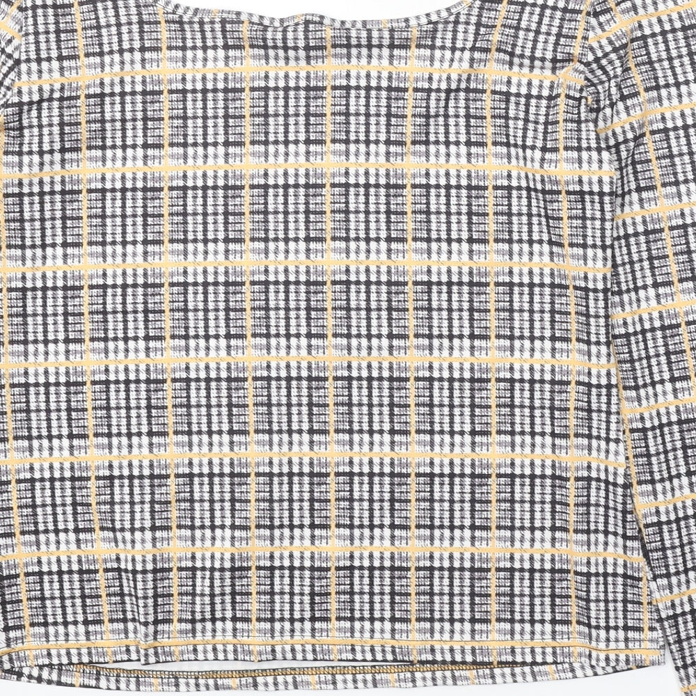 SheIn Womens Black Plaid Polyester Basic Blouse Size XL Square Neck