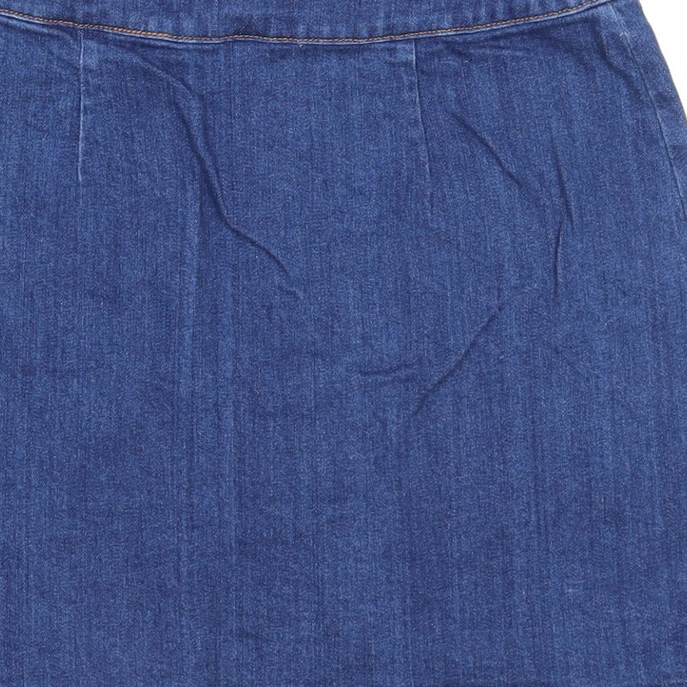 H&M Womens Blue Cotton A-Line Skirt Size 6 Zip