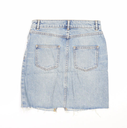 ASOS Womens Blue Cotton A-Line Skirt Size 4 Zip