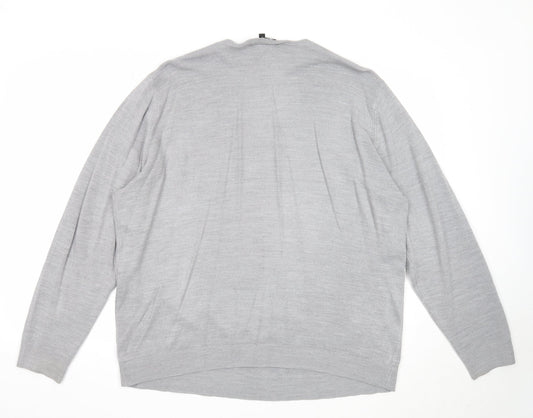 George Mens Grey V-Neck Acrylic Pullover Jumper Size XL Long Sleeve