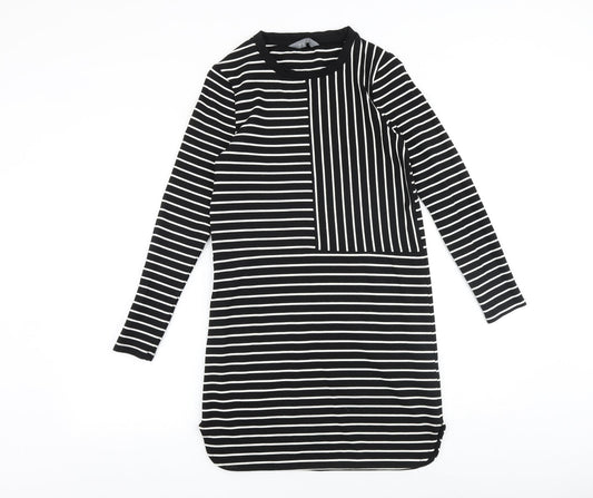 Debenhams Womens Black Striped Viscose A-Line Size 10 Round Neck Pullover