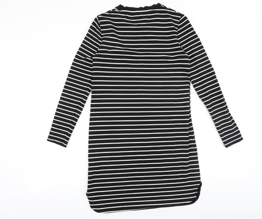Debenhams Womens Black Striped Viscose A-Line Size 10 Round Neck Pullover