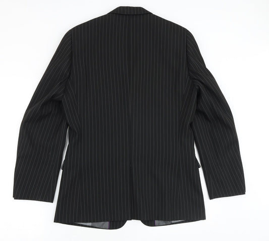 Avenue Mens Black Striped Viscose Jacket Blazer Size 38 Regular