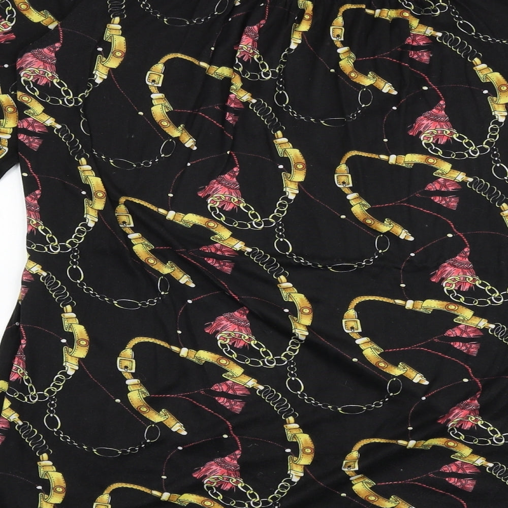 PEP&CO Womens Black Geometric Polyester A-Line Size 10 Round Neck Button