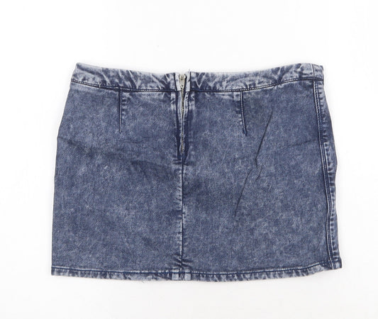 Bershka Womens Blue Cotton Mini Skirt Size L Zip