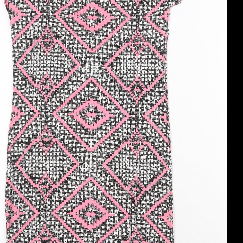 F&F Womens Black Geometric Viscose A-Line Size 6 Scoop Neck Pullover