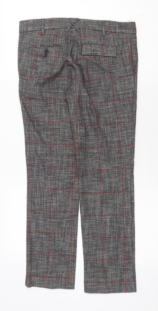 Mango Womens Grey Plaid Viscose Trousers Size 6 Regular Zip
