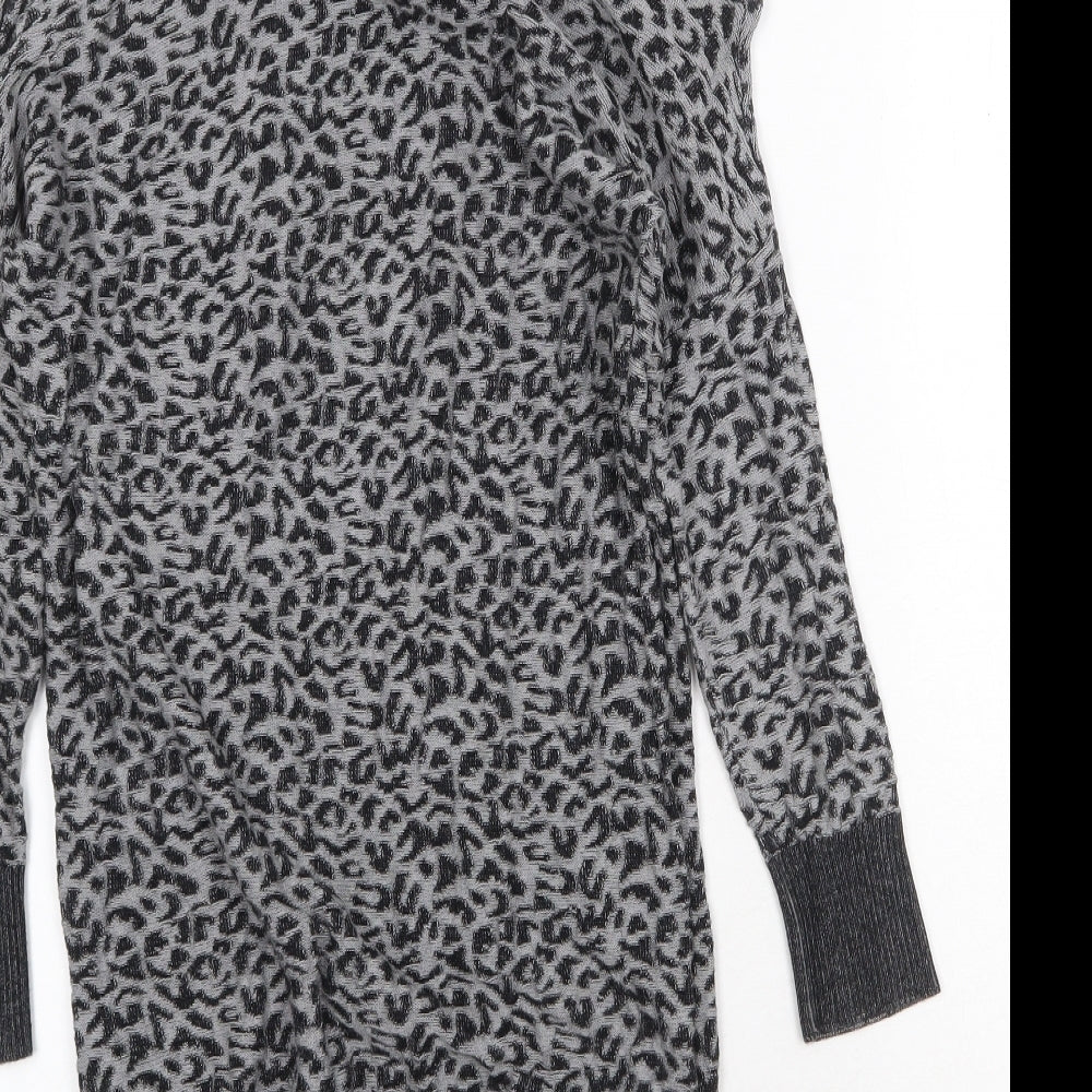 Oasis Womens Grey Animal Print Viscose Jumper Dress Size XS Roll Neck Pullover - Leopard Pattern